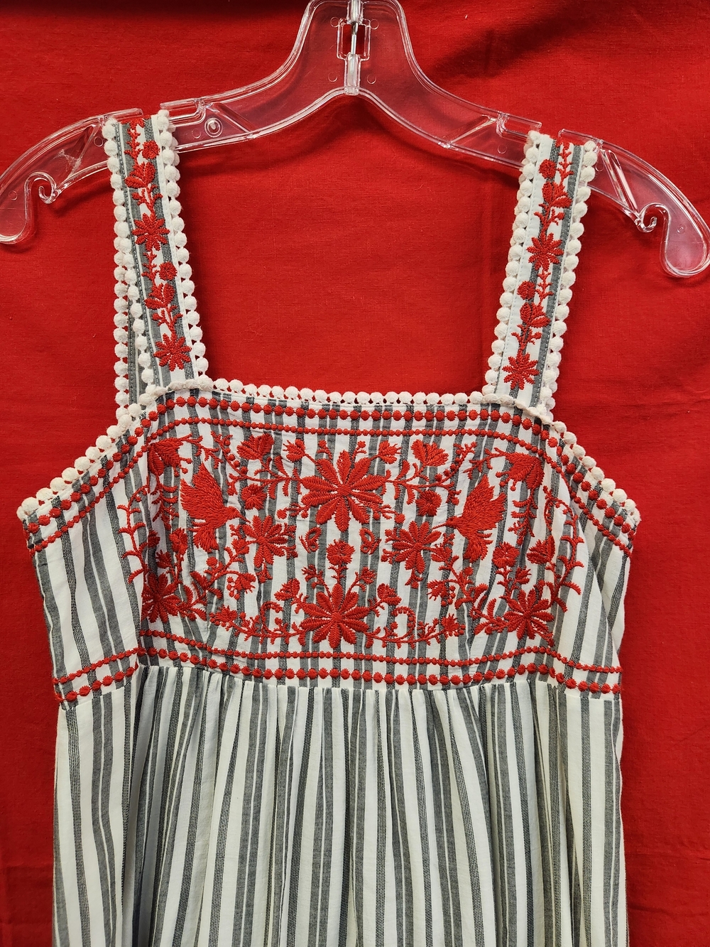 kate spade Red and White Striped Midi Dress with Embroidered Bodice - Picture 2 of 7